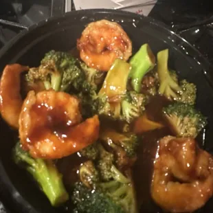 Shrimp and broccoli after eating half