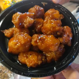 Large General Tso&apos;s chicken, udon noodles not pictured.
