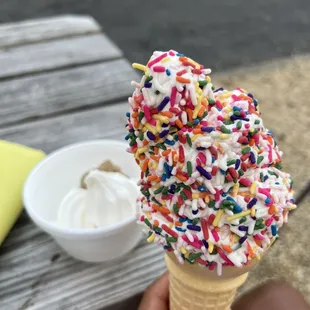 Vanilla Soft Serve with Rainbow Sprinkles &amp; Pup Cup