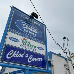 a blue and white sign