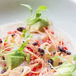 Cobia Crudo: Avocado | Thai chilies | Lime | Shallots | Black Rice