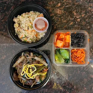 Bibimbab, Beef &amp; Mushroom Japchae, and Banchan