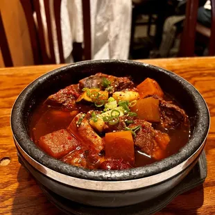 Beef, veggies, rice cakes