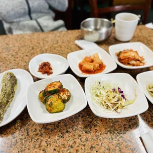 a variety of dishes on a table