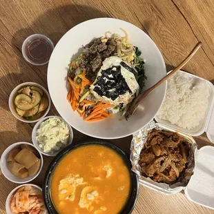 Bibimbop &amp; Spicy Pork and Tofu Soup Combo Special (Beef Tofu Soup)