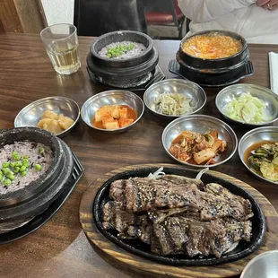 Top: Dumpling Tofu Soup Bottom: Kalbi (BBQ Beef Short Ribs)