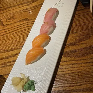 Salmon nigiri and yellowtail nigiri