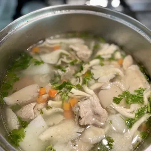 Pork sparerib soup with nagaimo, oyster mushrooms, carrots &amp; peas - pork spareribs were from this store