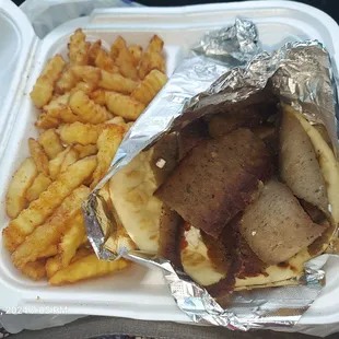 Lamb gyro and fries