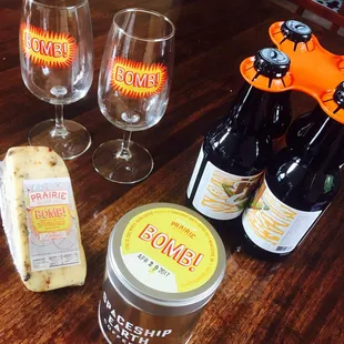 a variety of beer and cheese