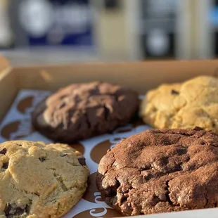 a variety of cookies in a box