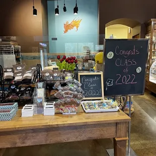 a display of cakes and pastries