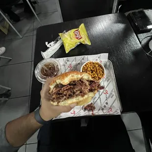 Brisket Sandwich, Street Corn and Sweet Tea