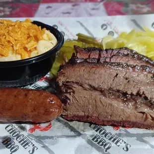 Brisket and Sausage,  Mac n Cheese