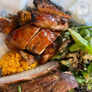 Fiesta plate - BBQ Chicken and Ribs, Red Rice