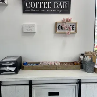 coffee bar area to add sugar and cream