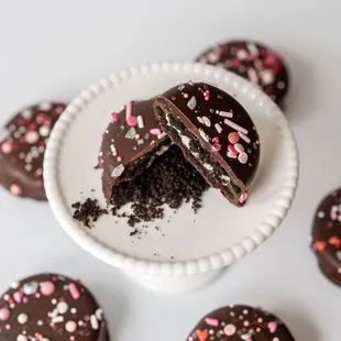February seasonal item: Dark Chocolate Oreo with Valentine sprinkles