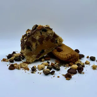 a chocolate chip cookie with a bite taken out of it