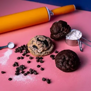 chocolate chip cookies and a rolling pin