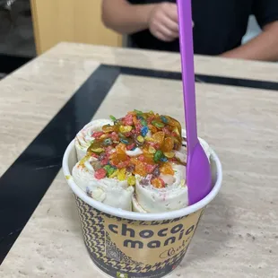Fruity pebbles rolled ice cream