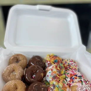 a box of mini donuts