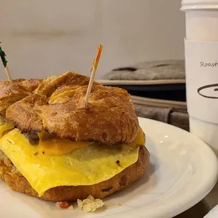 a breakfast sandwich on a plate