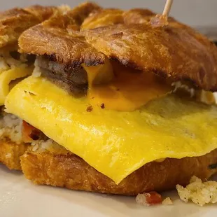 a breakfast sandwich on a plate