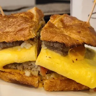 a breakfast sandwich on a plate