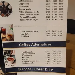 a menu for a coffee shop