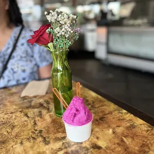 Pitaya (aka dragon fruit) red dragon fruit gelato. Delicious!