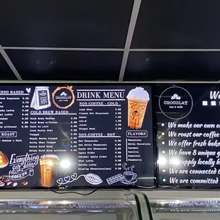 menu and drinks