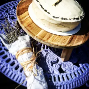 a cake and lavenders