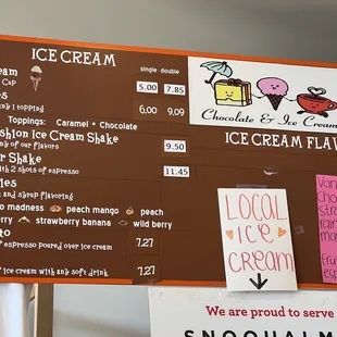 a menu for ice cream