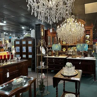 chandelier and tables