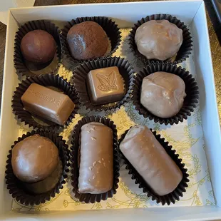 9 pieces of various chocolates