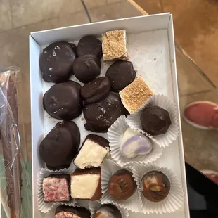 Raspberry white chocolate, sea salted dark, coffee, don't remember the rest.