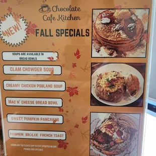 Fall special menu
