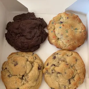 Double chocolate chip, chocolate chip, confetti cake batter
