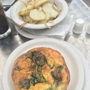 Chorizo omelette, potatoes, spinach and cheese quiche