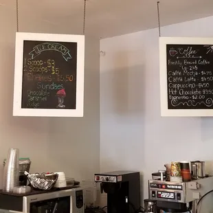 ice cream and coffee menus