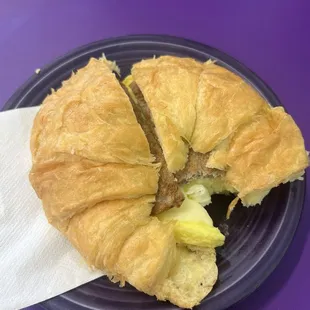 Butter Croissant with turkey sausage and provolone