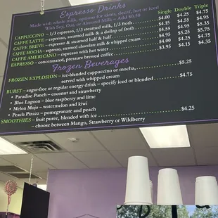 Coffee menu