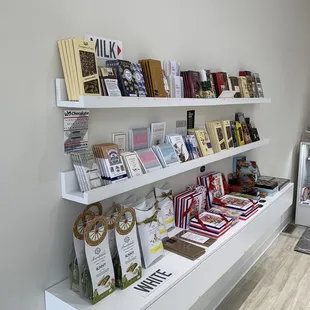 a display of chocolates and books
