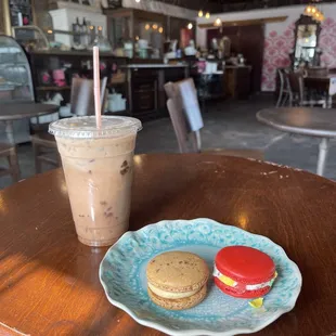 Iced coffee and macarons