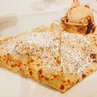 strawberry and nutella crepe with kinder ice cream