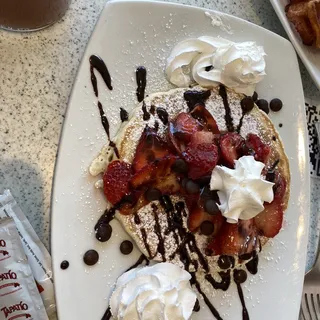 Strawberries and Chocolate Chip Pancakes