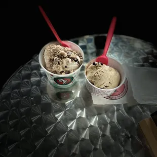 Two scoops with toppings and one scoop without