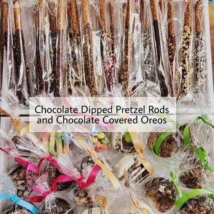 Chocolate Covered Oreos and Chocolate Dipped Pretzel Rods