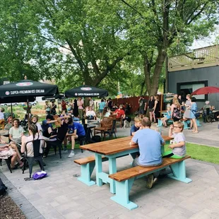 people eating outside