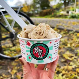 a hand holding a cup of ice cream